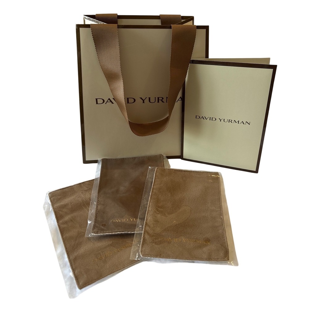 David Yurman Jewelry Package Set Shopping Bag 3 Pouches Folder Card Cream Brown